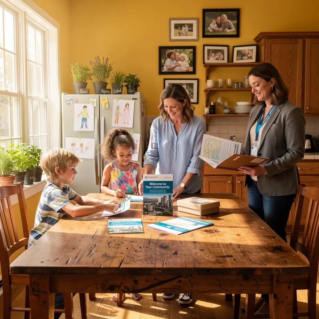 Spotkanie z lokalnym agentem nieruchomości, który przedstawia oferty kupna domów.